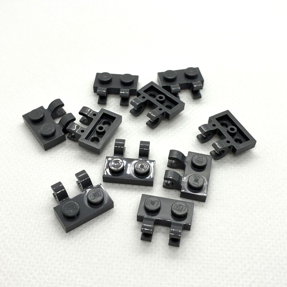 LEGO Parts - Dark Bluish Gray Plate 1 x 2 2 Open O Clips - No 60470b - QTY 10